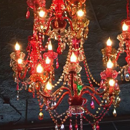 A red chandelier.